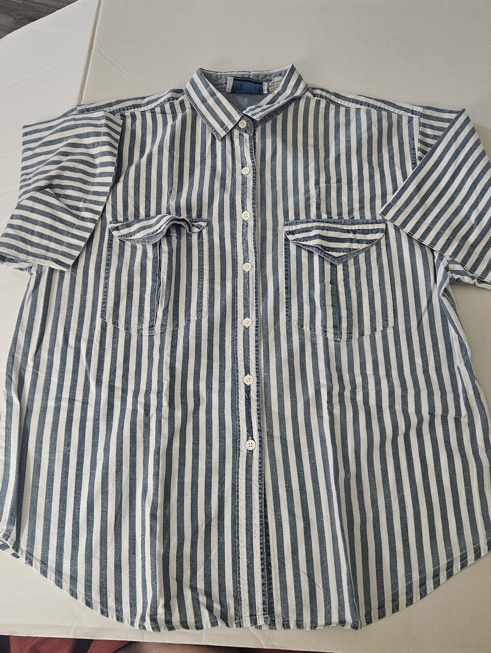 Men:'s Stripped Button Down Hickory with chest pockets- Size  Large